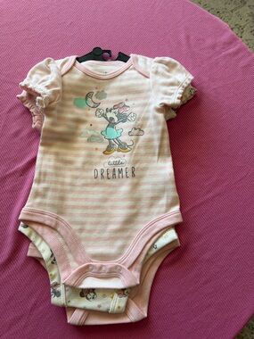 Disney Baby Girls Minnie Mouse White Pink Stars Print Onesie